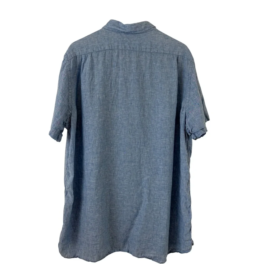 Cremieux Mens XXL Blue Linen Short Sleeve Button Down‎ Shirt Lightweight